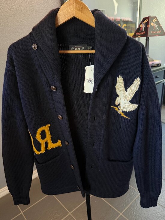 Ralph Lauren Double RL Other - RRL Ralph Lauren Shawl Collar Appliqued Wool Cardigan Navy XS Unisex NWT Perfect